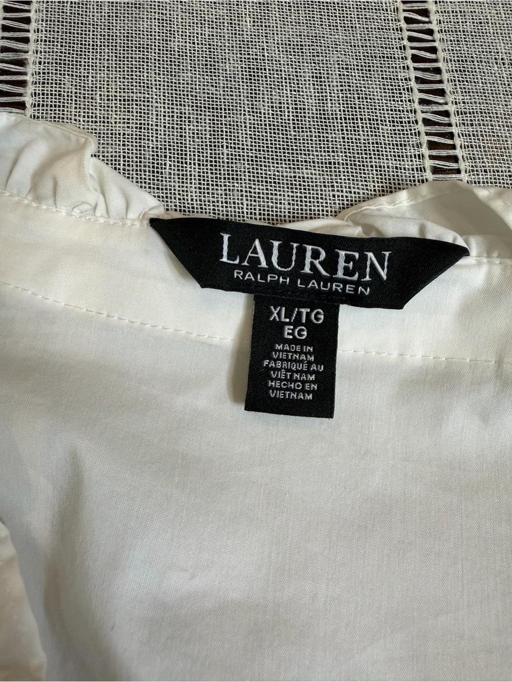 Lauren Ralph Lauren White Solid V-Neck Ruffle Button-Up Woven Cotton Blouse XL - Picture 10 of 12